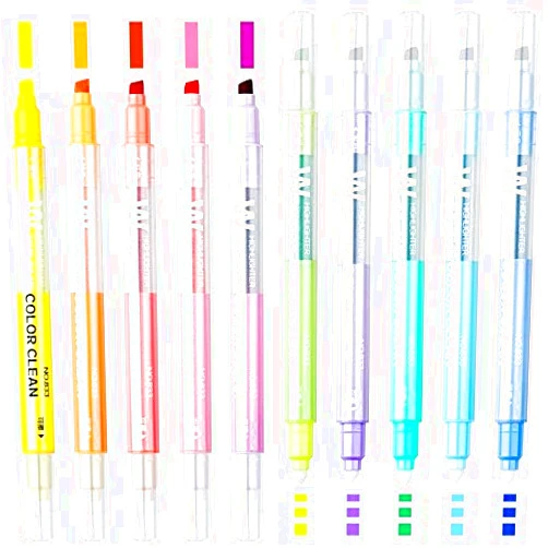 Tomorotec Erasable Highlighter Set 10 Colors Dual Tip Highlighter, Smooth Writing Highlighter Pens, Assorted Color Markers Work Like Pencils