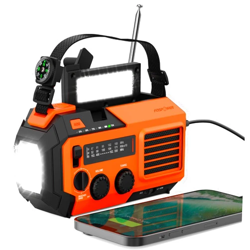 FosPower Emergency Weather Radio (Model A6) NOAA/AM/FM with 18500mWh Portable Power Bank, USB/Solar/Hand Crank Charging, Battery Operated, SOS Alarm & Flashlight for Indoor/Outdoor Emergency