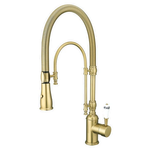 IALTRUISTIC Antique High Arc Classical Single Handle Spring Kitchen Faucet with Pull Down Sprayer,Commercial Single Handle Kitchen Sink Faucets for Farmhouse, Brushed Gold Sink Faucet