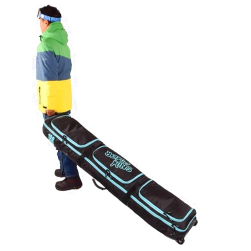 GdniA Wheeled Ski Bag for Air Travel, Padded Snowboard Bag 600D Waterproof Oxford with 3 Lining Pockets And Removable Shoulder Straps for Men Or Women, Black/Blue