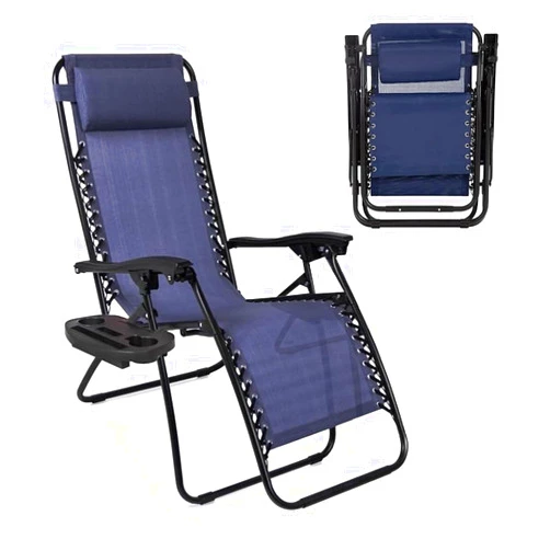Amazing for less Zero Gravity Lounge Chair Adjustable Outdoor Reclining Chair Folding Patio Anti-Gravity Indoor Outdoor Lounge Chair w/Pillow, Cup Holder (One Chair - NavyBlue)