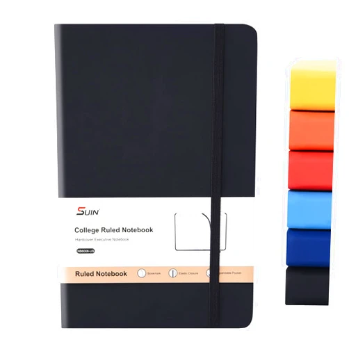 SUIN Hardcover-Journal-Notebooks, A5 Lined Journals Notebook for Writing 200 Pages, 8.2 x 5.5 inch, Classic Ruled Notebooks for Work/Travel/College (Black- 1 Pack)