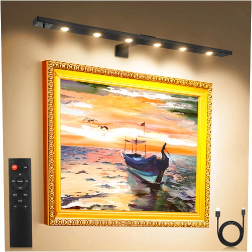 Blisaleiip Art Light for Painting Picture Light 22'' Battery Operated Rechargeable,Full Aluminium Wall Picture Light with Remote Control for Display Artwork Paintings Portrait,Magnetic Picture Light