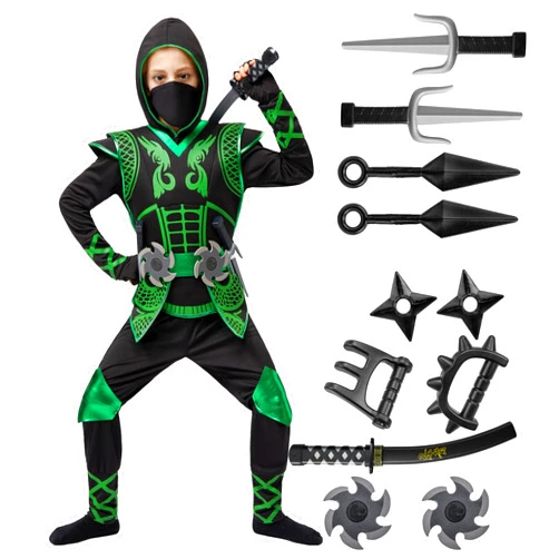 Spooktacular Creations Halloween Ninja Costume Set, Kids Green Ninja Accessories Costume, Toddler Kung Fu Outfit for Cosplay
