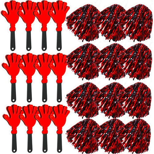 Generic 24 Pcs Cheerleading Pom Poms and Hand Clappers Noisemakers Set for Team Spirit Items Sporting Events Football Baseball Cheering Essentials Party Favors Dance
