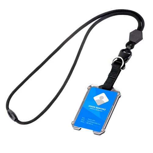 Techion Badge Holder, Hard Plastic ID Badge Holder with Heavy Duty Breakaway Lanyard, Detachable Buckle, Holds up to 5 Cards and Adjustable for Office, School - Vertical Black