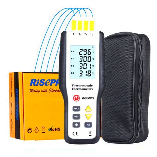RISEPRO Thermocouple Thermometer, RISEPRO 4 Channel K Type Digital Thermometer Thermocouple -200~1372°C/2501°F Sensor HT-9815