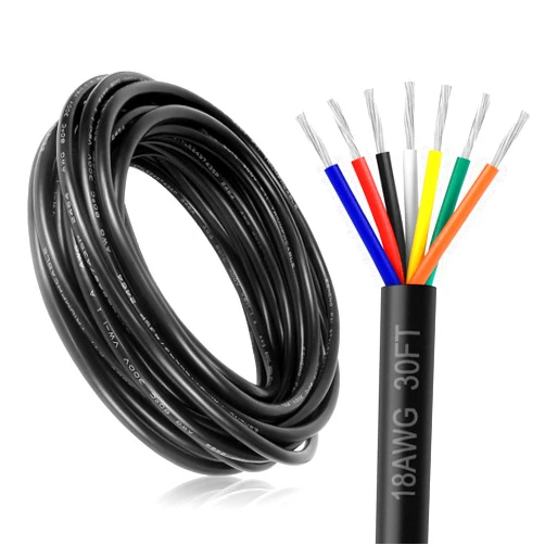 DEKIEVALE 18 Gauge 7 Conductor Electrical Wire, 30FT 18AWG Black PVC Stranded Tinned Copper 7 Wire Cable, 18/7 Cord Extension Cable