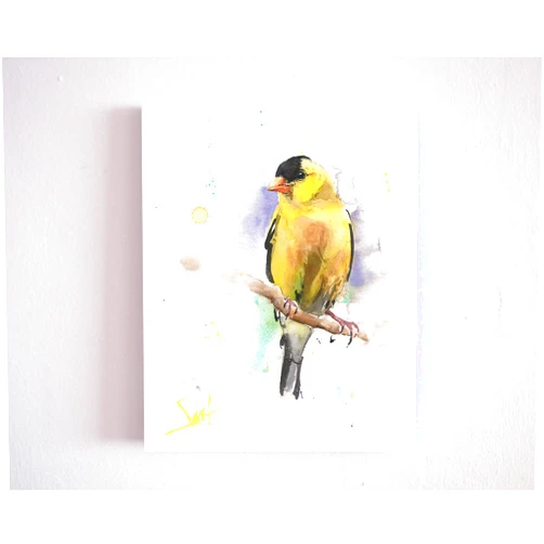 Handmade Yellow American Goldfinch Wall Art by Eric Sweet | Bird Decor, Bird Watercolor, Goldfinch Painting | Art Print of Goldfinch Bird