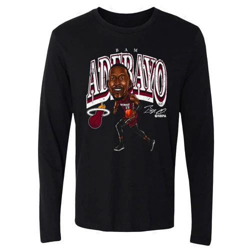 500 LEVEL Bam Adebayo Miami Heat Long Sleeve Shirt - Bam Adebayo Miami Heat Cartoon WHT