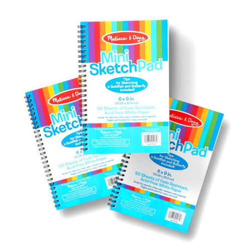 Melissa & Doug Mini Sketch Pad of Paper (6 x 9 inches) - 50 Sheets, 3-Pack - Drawing Paper, Drawing And Coloring Pad For Kids, Art Paper For Kids