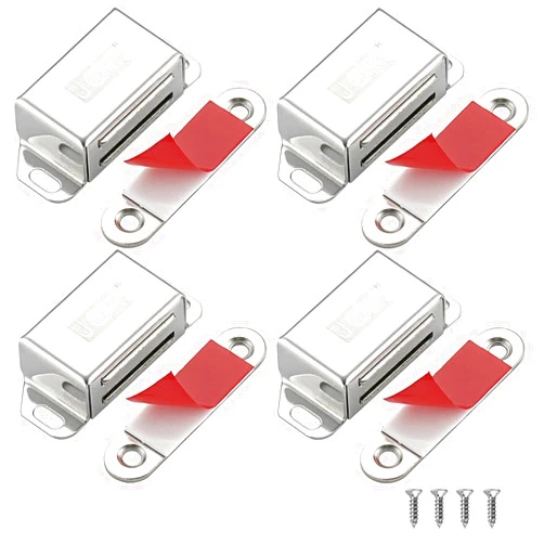 JQK Magnetic Cabinet Door Catch, Stainless Steel Closet Catches with Strong Magnetic, 1.2mm Thickness Furniture Latch 30 lbs (Pack of 4), CC101-P4