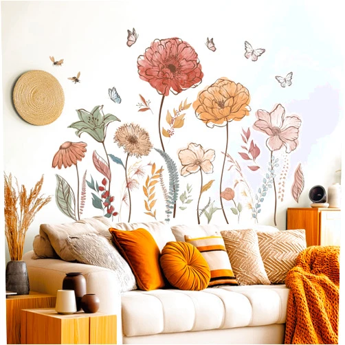 DECOWALL Boho Flowers Wall Decals Peel and Stick Wildflower Floral Dandelion Grass Plants for Baby Nursery Kids Girls Bedroom Living Room Home Decor Stickers Art Vintage Botanical Design (SG2-2420)