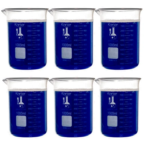 Karter Scientific 1000ml Beaker, Low Form Griffin, Borosilicate 3.3 Glass, Double Scale, Graduated, Karter Scientific 213D19 (Pack of 6)