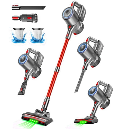 CHOSBE Cordless Vacuum Cleaner, 500W/35Kpa Lightweight Stick Vacuum with Green Light, 45Mins Runtime Self-Standing Vacuum Cleaners for Home, Anti-Tangle Vacuum for Pet Hair Hardwood Floor Carpet