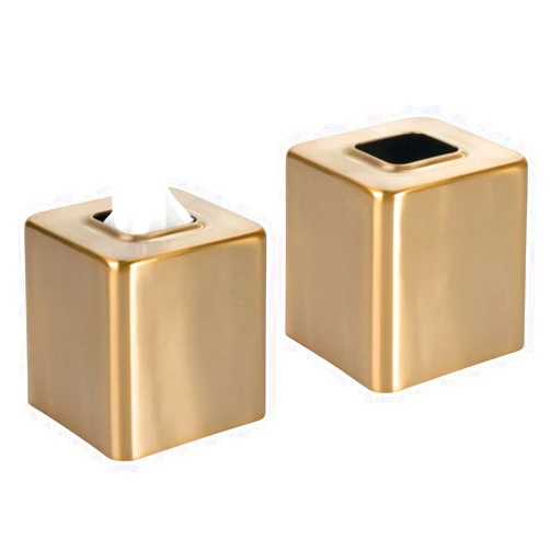 mDesign Metal Square Tissue Box Cover, Modern Facial Paper Holder - Accessories for Bathroom Vanity, Bedroom Dresser, Night Stand, Desk, Office, End Table - Unity Collection - 2 Pack - Soft Brass
