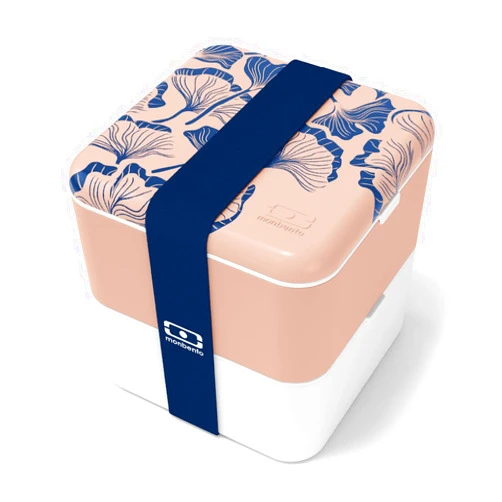 monbento - Large Bento Lunch Box MB Square Ginkgo with 2 Compartments - 57 oz - Leakproof Lunch Box for Work/Picnic/Meal Prep - BPA Free - Microwave & Dishwasher Safe - Pink & Blue