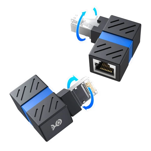 Cable Matters 2-Pack 10Gbps 360° Rotatable Cat 6A Right Angle Ethernet Adapter, Cat6A RJ45 Ethernet Adapter Male to Female