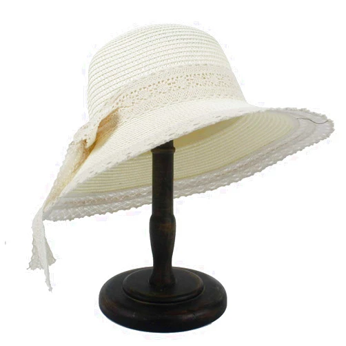 ASDFFG Sun Hat Women Straw Beach Sun Hat with Wide Brim Lady Dome Bucket Sunbonnet with (Color : Cream, Size : 56-58cm)