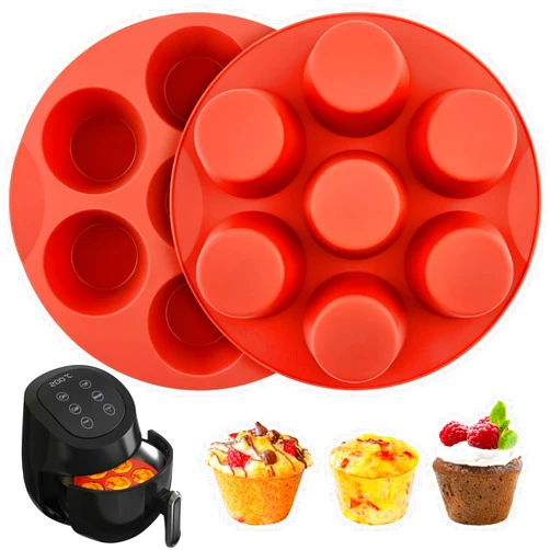 JOERSH 2PCS Silicone Muffin Pans for Air Fryer, Non-Stick 7 Cups Air Fryer Egg Bites Mold, Baking Pan for Muffin Cake, Cupcake, Tart, Bread