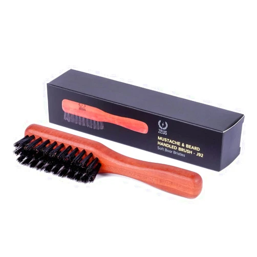 ZEUS Boar Bristle Beard & Mustache Handled Brush for Men, Soft Bristles, Travel Beard Care Brush with Handle (Made in Germany) J92