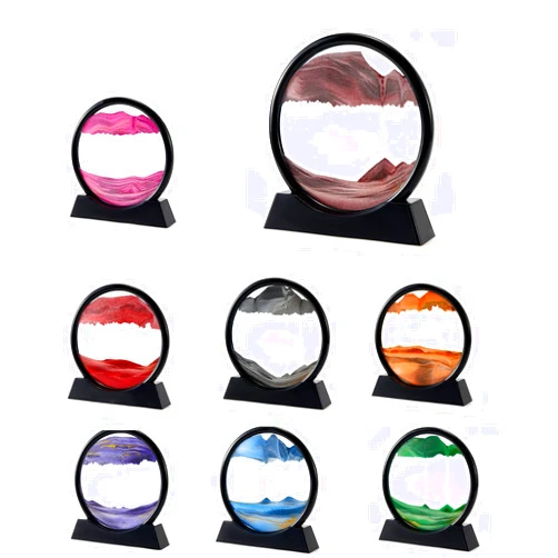 Moylie 3D Dynamic Moving Sand Art Liquid Motion Round Glass 3D Deep Sea Sand Artistic Sandscape Flowing Sand Frame Relaxing Home Office Work Decor Desktop Art Toys (7