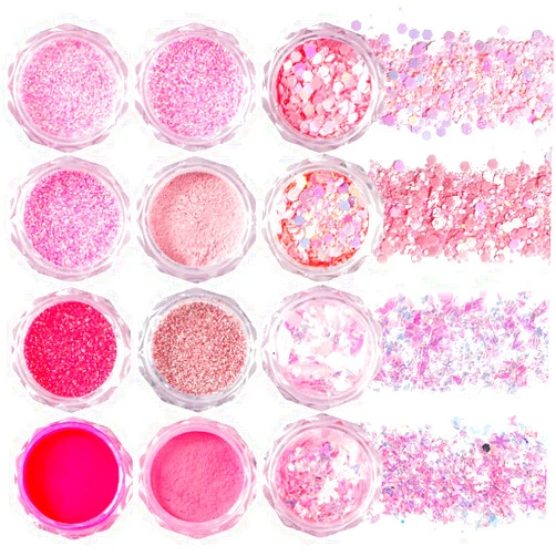 Generic Pink Nail Glitter Powder, 12pcs Nail Art Sequins Dust Set, Holographic Paillette Sparkle Flakes for Acrylic Tips Manicure Decorations