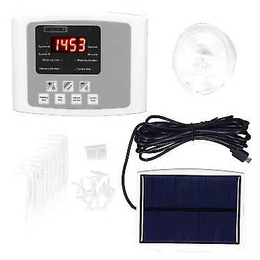 Atyhao Automatic Watering System, Automatic Drip Irrigation Kit Weak Current Protection Single Pump Programmable Water Timer with USB Solar Panel Charging for 10 Plants and Flowers