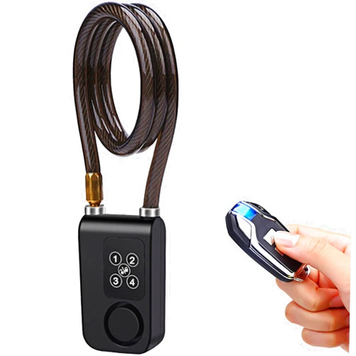 WSDCAM Bike Lock Alarm with Remote Universal Security Alarm Lock System Anti-Theft Vibration Alarm for Bicycle Motorcycle Door Gate Lock 110dB,31.49 inch Cable Length, IP55 waterproof Alarm Cable Lock