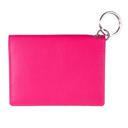 Bravo Enterprise Two-Fold Leather Dual Clear Window Bi fold ID Card Holder Wallet and Keychain 3 colors (Watermelon)