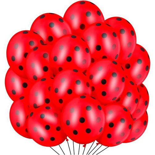 Sumind 100 Pieces Polka Dots Latex Balloons Ladybug Strawberry Balloons for Party Decor Birthday Wedding Supplies(12 Inch,Ladybug Style)