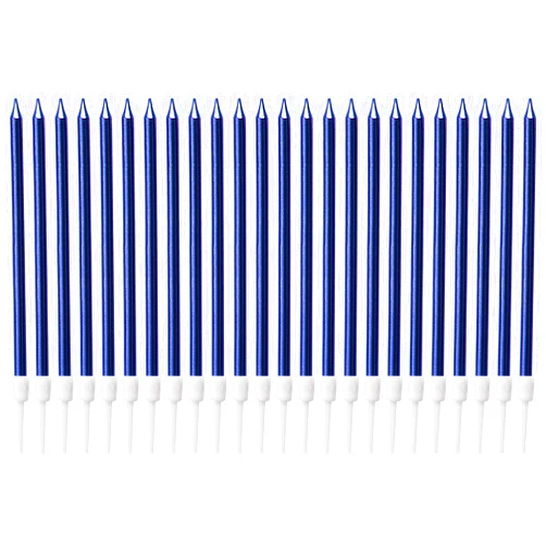 LUTER Metallic Long Blue Candle Birthday Candles with Holder Cake Candles for Wedding Party Birthday Decoration (24 Pieces)
