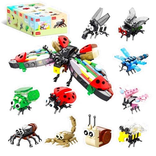 Ibrickpark IBLOTIME Insect Building Blocks Party Favors, 10 Pack Mini Insect Figures Combine into Colorful Dragonfly, Goodie Bag Stuffers, Fun Creative Building Set for Birthday for Teens Age 14+