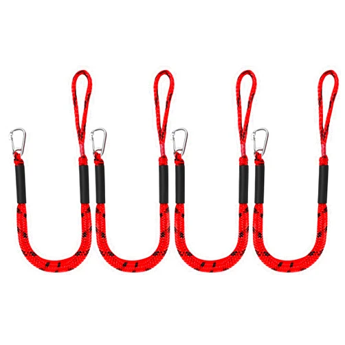 DockMoor Bungee Dock Lines for Boats Marine Mooring Lines Boat Rope for Docking with Loop and Clip Accessories for Jet Ski, PWC, Pontoon, Kayak, SeaDoo, WaveRunner (red&black-4pack)