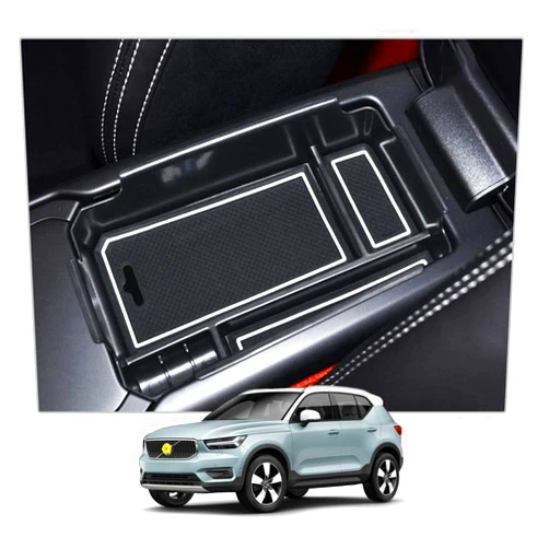 CDEFG Center Console Organizer Tray for 2019 2020 2021 2022 2023 2024 Volvo XC40 Accessories ABS Black Material Armrest Insert Secondary Storage Box