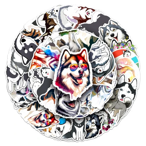 Zumkjde Cute Alaskan Malamute Dogs Stickers, 50Pcs Cartoon Funny Alaskan Malamute Pets Dog Animal Decals for Kids Boys Girls, Zumkjde Decor Laptops Water Bottles Furniture Labels Sticker