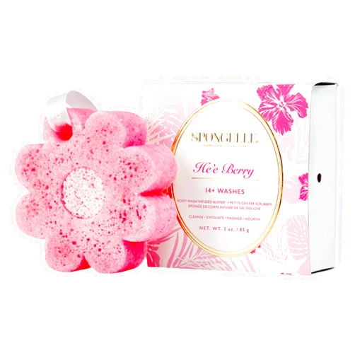 SPONGELLÉ Spongellé He'e Berry Hawaiian Buffer | Body Wash Infused Sponge with Awapuhi & Kukui Nut Oil | Exfoliates & Hydrates | 14+ Uses