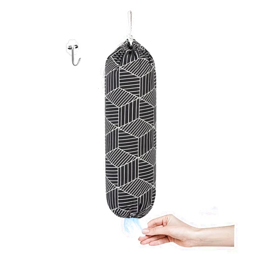 SYIPO Plastic Bag Holder, Wall Mount Plastic Bag Organizer, Shopping Bags Carrier, Washable Large Grocery Bag Storage Dispenser ​for Home Kitchen Travelling, Free Adjustment with Drawstring (black)