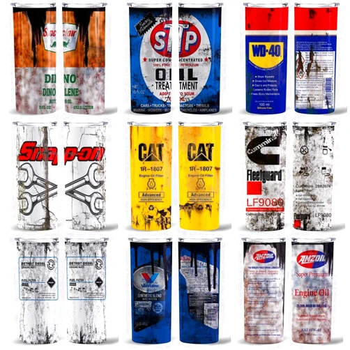 PVC STYLE Custom Oil Filter Brands Vintage Tumbler - Men's Mechanic Garage Series Vacuum Coffee Cup 20 Oz Or 30 Oz, Collection Motor Oil Gift for Him, Gift for Dad, Double Walled Insulated Cup With Lid