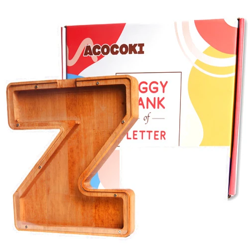 ACOCOKI Wooden Piggy Bank,9.1in Large Capacity Personalized Letter Money Bank,26 English Alphabet Toys Coin Bank from A to Z，Christmas and Birthday Gifts for Boys, Girls, Adults (Z)
