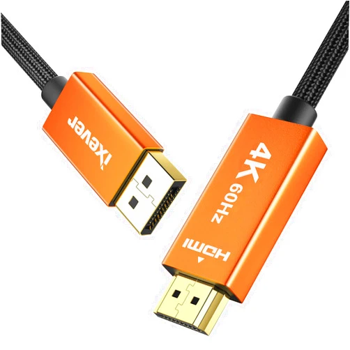 IXEVER DP DisplayPort to HDMI Cable 4K@60Hz 6.6ft/2M, DP to HDMI Video Cable Adapter for HDTV, Monitor, Projector