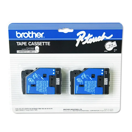 Brother 2-pack TC-10 1/2in Black On Clear Tape for Brother PT-6 8 10 12 15 20 150 170