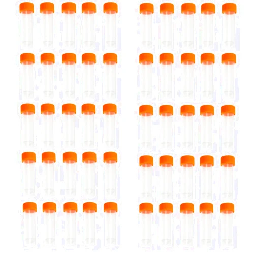 DIELLY 50 Pack 5ml Cryo Tubes，Plastic Graduated Vial Tube with Screw Caps,Small Test Sample Bottles Tubes Container with Lid，PP Material ，with Silica Gel Gasket (51) Bagged Orange