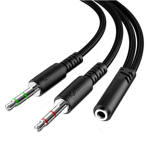 KOOPAO Headphone 3.5mm Splitter Mic Aux Cable for Computer, Headset 3.5mm Female to 2 Dual Male Microphone Audio Stereo Jack Earphones Port to Gaming Speaker PC Adapter