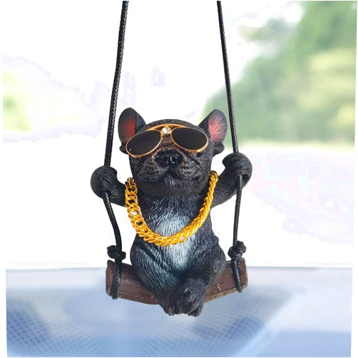 GLSOWEE Swinging Dog Car Mirror Hanging Ornament, Car Rear View Mirror Charm Accessories, Cute French Bulldog Cars Pendant Interior Hanging Decorations Gifts for Men Women