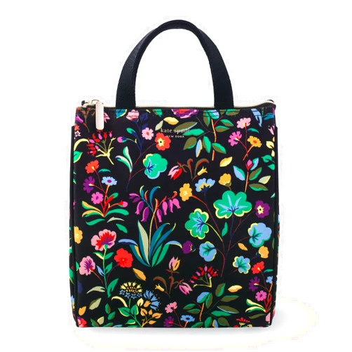 Kate Spade New York Portable Soft Cooler Lunch Bag, Thermal Tote with Silver Insulated Interior Lining and Storage Pocket, Autumn Floral