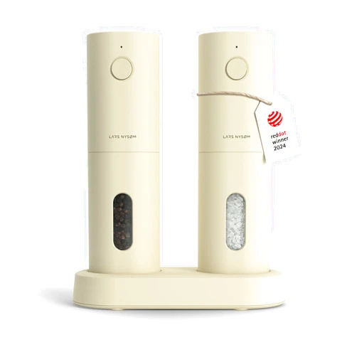LARS NYSØM Electric Salt and Pepper Grinder Set, USB Rechargeable, Automatic Salt and Pepper Mills, Spice Shakers Refillable with LED Light, Adjustable Coarseness, Ceramic Grinder (Butter Cream)