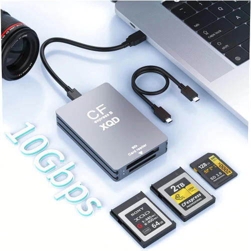 Rocketek 5 in 1 CFExpress/XQD/SD Card Reader - 10Gbps USB C&USB A CFexpress Type B Card Reader for CFexpress Type B+SD 3.0 Card+XQD Card Reader, CFexpress Adapter Memory Card Reader for Wins/Mac/Linux/Android