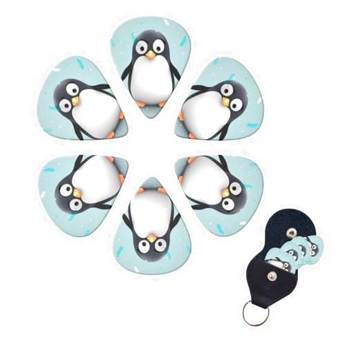 LHBWCVN 6 Pack Guitar Picks with Guitar Pick Holder 3 Different Thickness Personalized Celluloid Plectrums Cute Penguin Guitar Pick for Electric Guitars, Bass, Ukulele 0.46mm