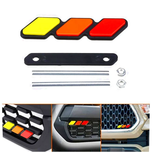Manfox Tri-color Grille Badge Emblem Decoration Accessories Car Truck Label Fit for Tacoma 4Runner Tundra Sequoia Rav4 Highlander(Red-Orange-Yellow)